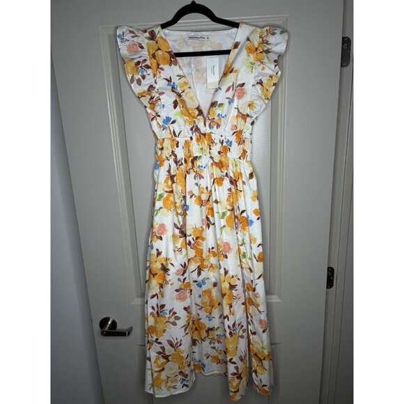 Abercrombie & Fitch Dresses & Skirts - Abercrombie NWT Flutter Sleeve Orange Floral Midi Dress Small V Neck Sleeveless